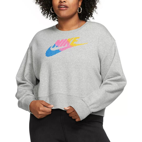 NWT - Nike Logo Gray Sportswear Fleece Crewneck Sweatshirt Women's Plus Size 2X - Picture 1 of 2